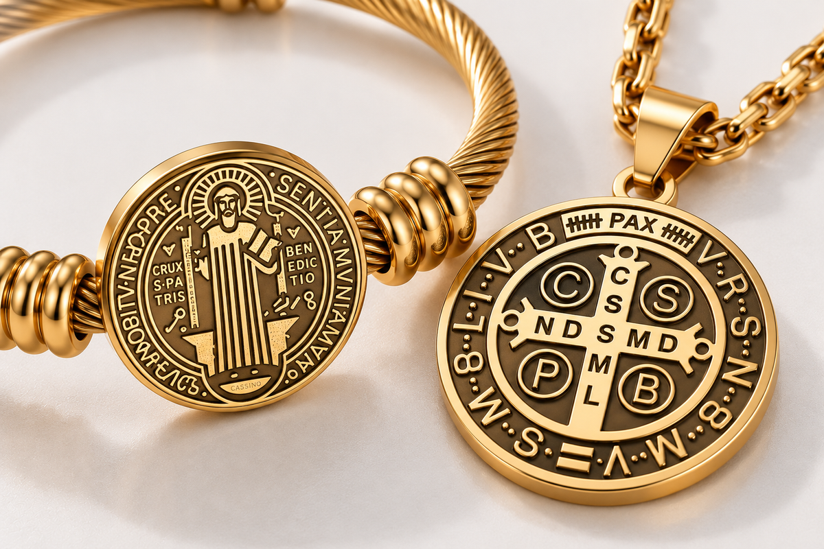 Conjunto de Collar y Pulsera de San Benito Para Protección Diaria