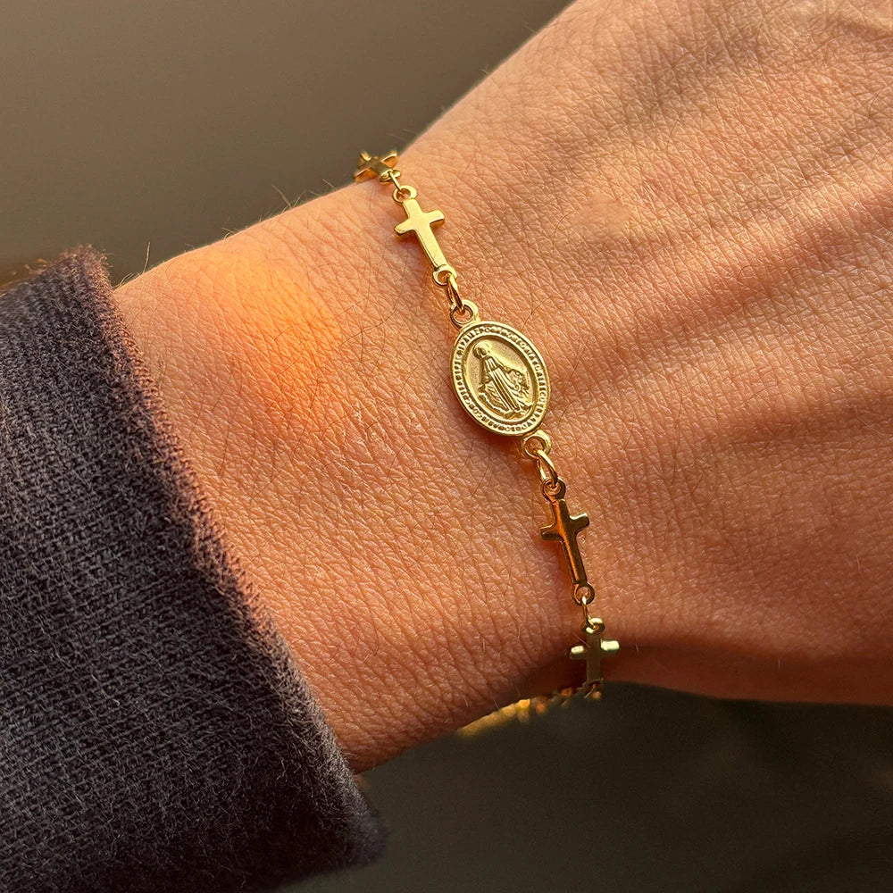 Pulsera Católica de Cruces Doradas
