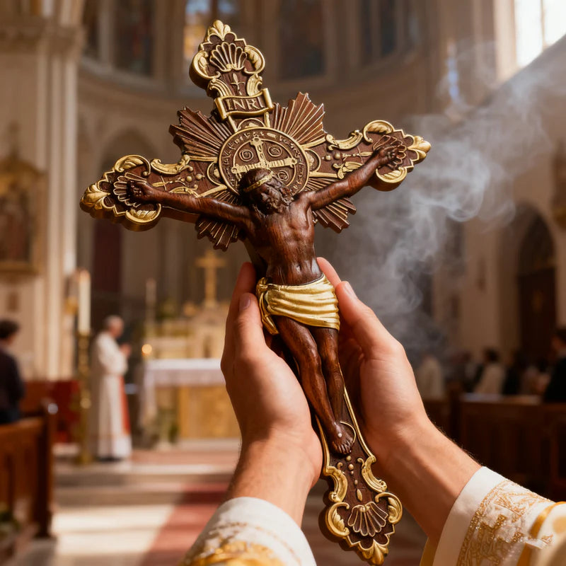 Cruz de Exorcismo de San Benito Tallada en Madera