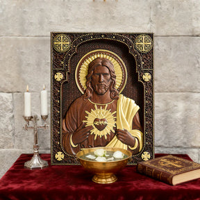 Talla de madera del Sagrado Corazón de Nuestro Señor Jesucristo - Regalo Personalizado de Talla Cristiana Católica