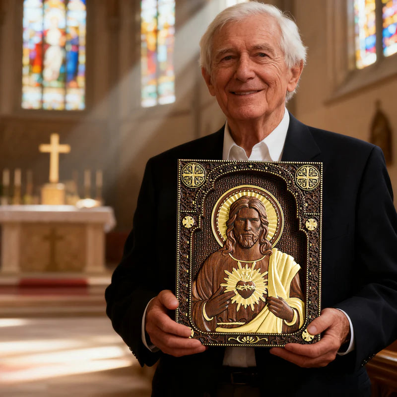 Talla de madera del Sagrado Corazón de Nuestro Señor Jesucristo - Regalo Personalizado de Talla Cristiana Católica