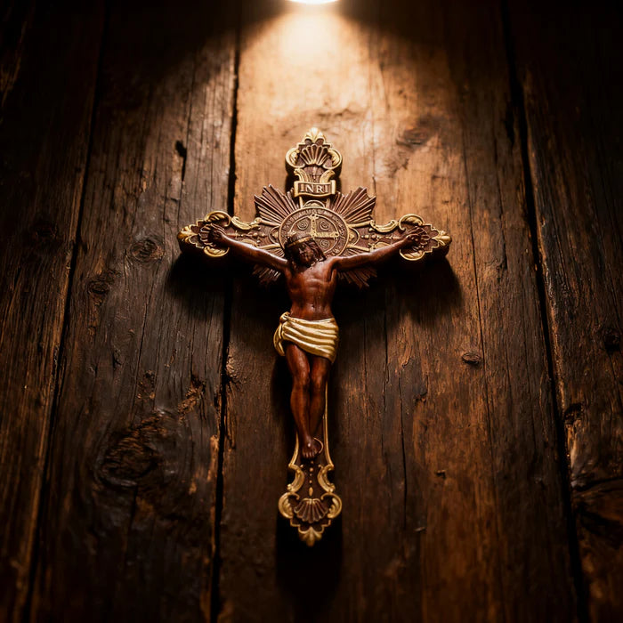 Cruz de Exorcismo de San Benito Tallada en Madera