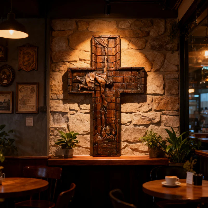 Cruz del Salvador Jesús - Tallada en madera natural