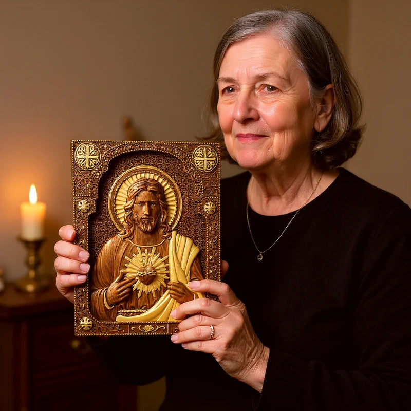 Talla de madera del Sagrado Corazón de Nuestro Señor Jesucristo - Regalo Personalizado de Talla Cristiana Católica