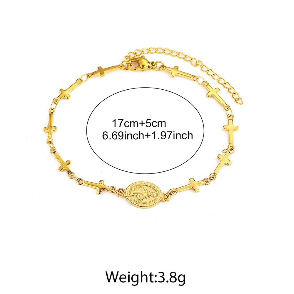 Pulsera Católica de Cruces Doradas