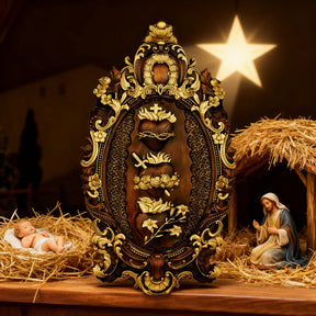 Tres Sagrados Corazones de la Sagrada Familia en madera