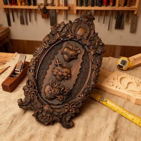 Tres Sagrados Corazones de la Sagrada Familia en madera