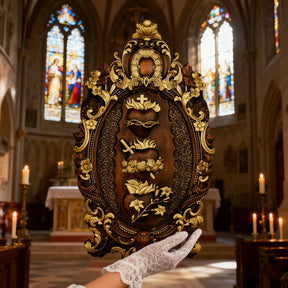 Tres Sagrados Corazones de la Sagrada Familia en madera