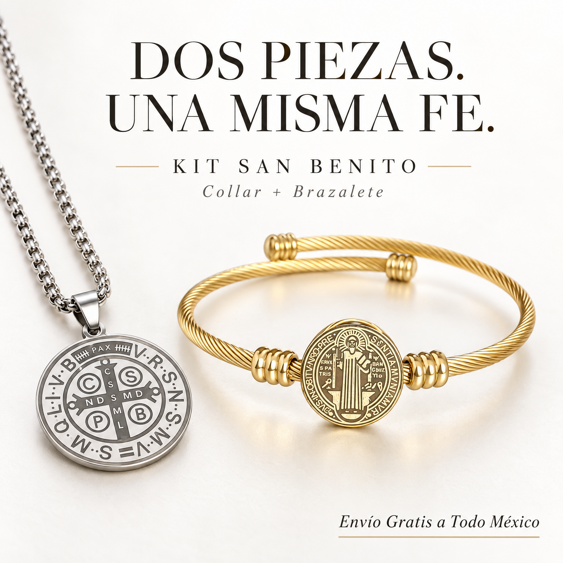 Conjunto de Collar y Pulsera de San Benito Para Protección Diaria